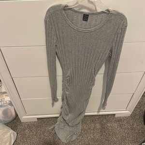SHEIN Gray Ribbed Long Sleeve Bodycon Dress